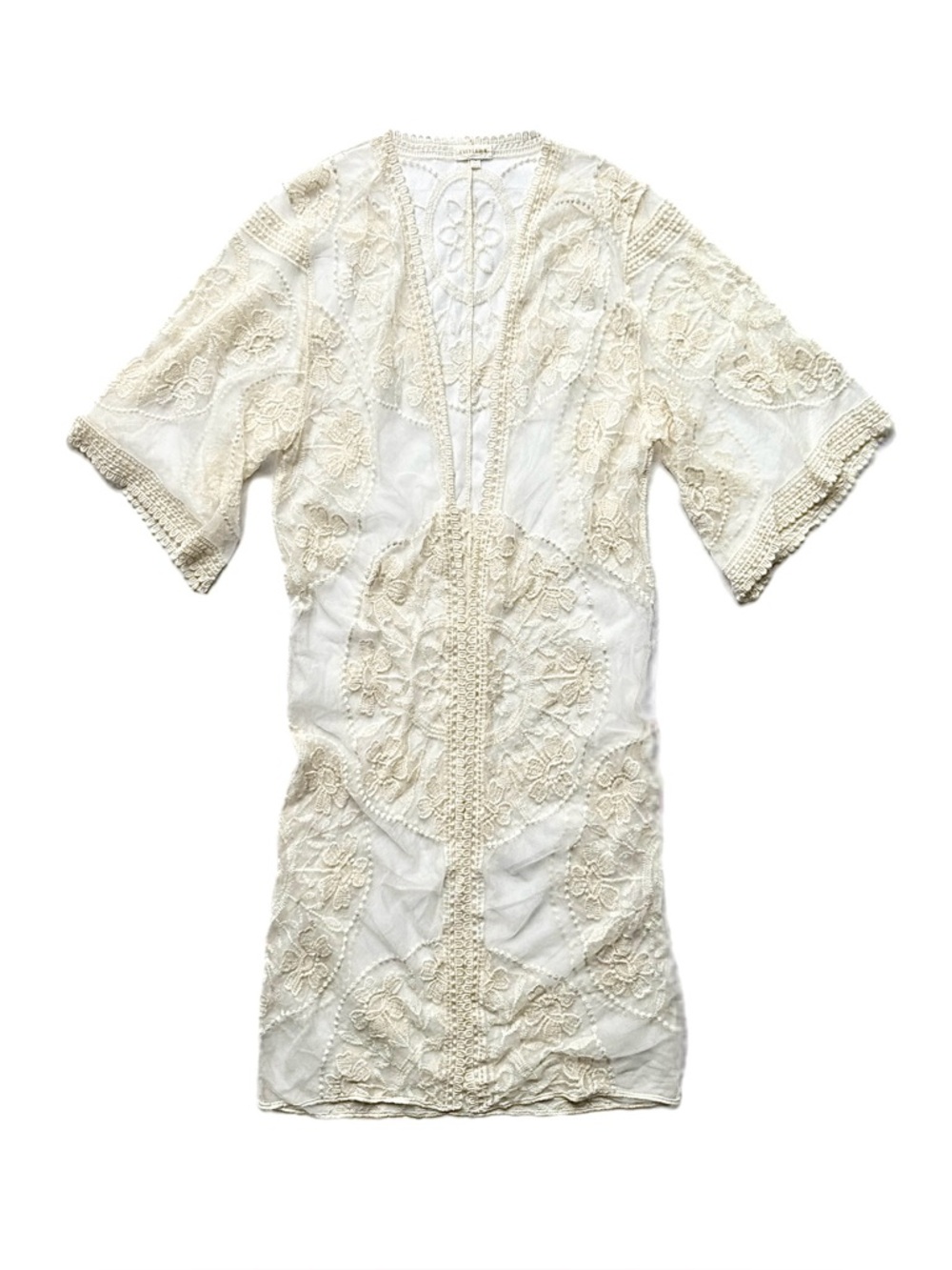 Everleigh Cream Sheer Lace Embroidered Duster Kimono